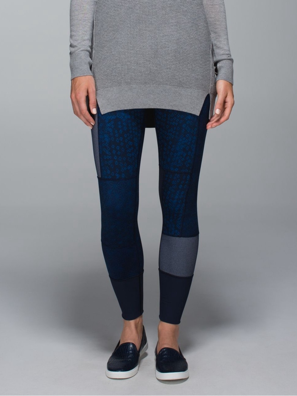 Lululemon Wunder Under Pant * Sashiko Patchwork 7/8 Leggings Blue Inkwell NWT